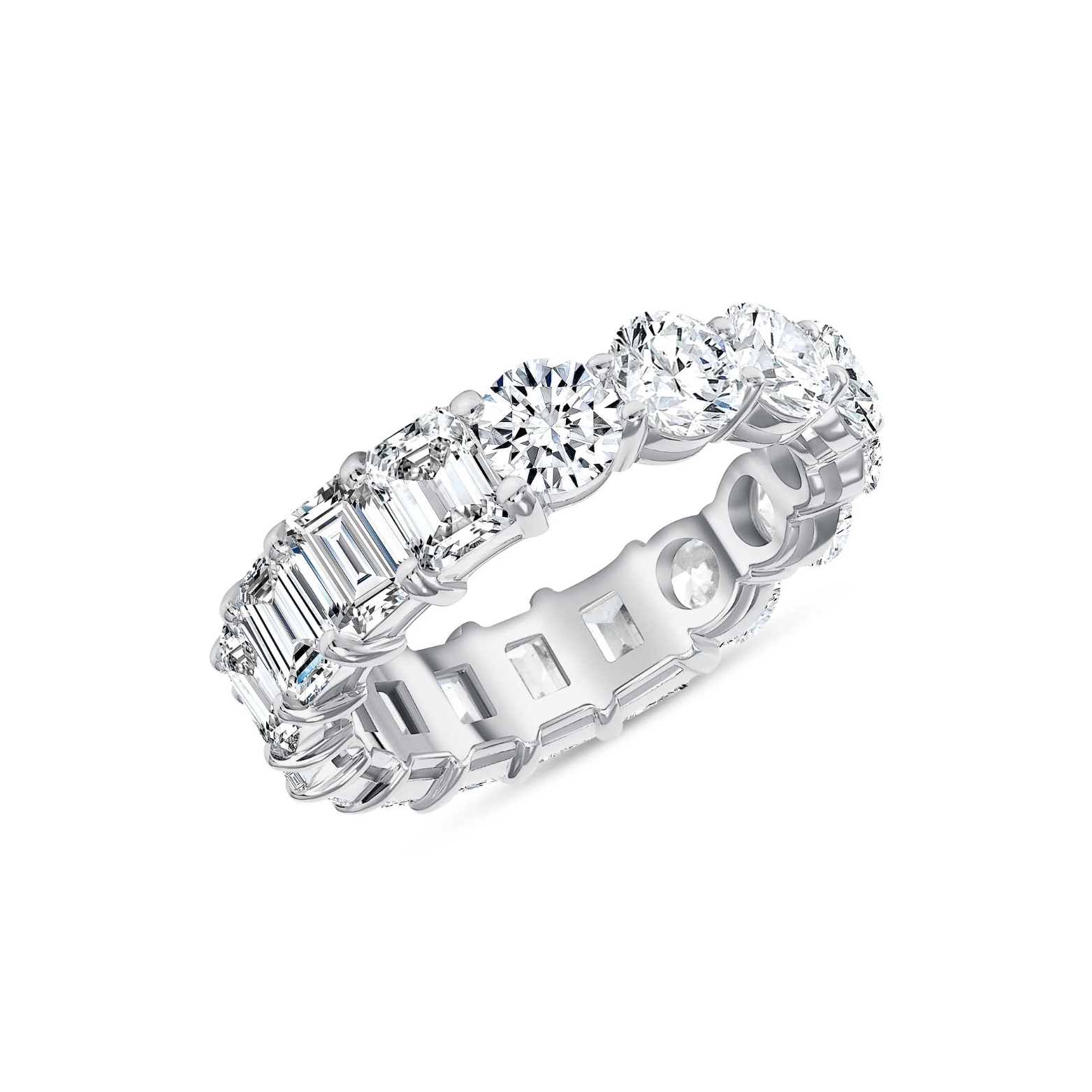 Half Emerald-Cut & Half Round Diamond Eternity Band